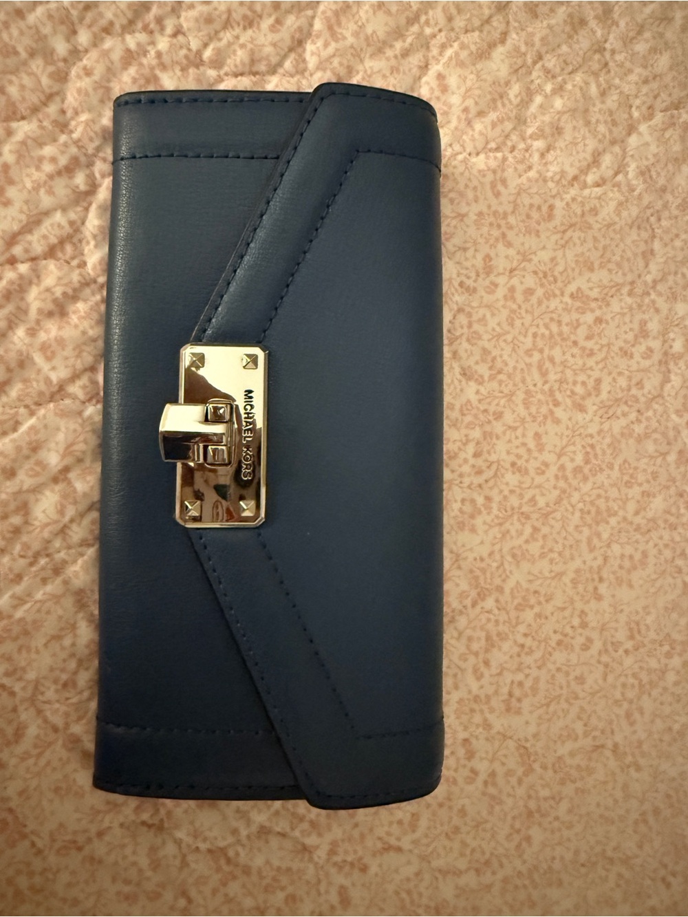 Michael Kors Navy Leather Wallet with Gold-Tone Lock